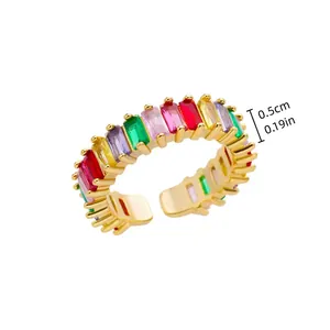Detail view of the 0.5cm band width for this 18K gold plated rainbow zircon ring