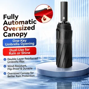 Fully Automatic Folding Umbrella 12 Ribs Double Layer Large Windproof UV Protection Pongee Alloy Business For Adult