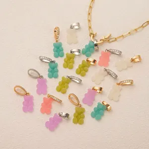 Macaron colored gummy bear pendants featuring sparkling rhinestones for custom DIY jewelry making