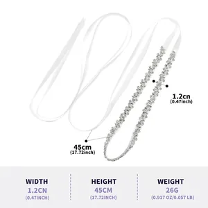 Tableau détaillé des dimensions et du poids de la ceinture de mariée en strass