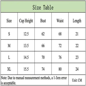 Comprehensive measurement guide and size chart for sexy deep V bra and panty set in CM