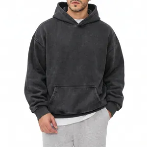 Sweat à capuche oversize en polaire épaisse 450g délavé à l'acide pour hommes et femmes
