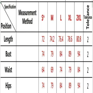 Tabella delle taglie per abito da spiaggia a tinta unita e costumi da bagno