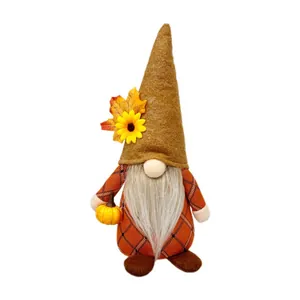 Autumn harvest gnome plush doll with pumpkin and sunflower decoration for home decor