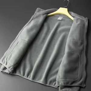 Warm grey fleece jacket with soft lamb velvet lining and interior pockets for winter