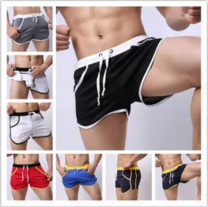 Men's breathable thin sports running shorts with drawstring and side stripes