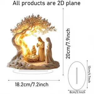 Acrylic 2D Nativity scene flat Christmas ornament featuring Mary Joseph and baby Jesus decoration