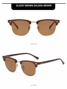Detailansicht der braunen 3016-Sonnenbrille mit goldenem Halbrandrahmen