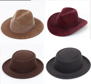 Various styles and colors of vintage felt fedora and flat top hats shown in a collage.
