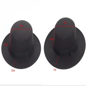 Vintage black felt flat top gentleman hat measurement guide with 16cm 17cm 8.5cm 7cm