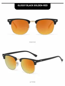 Detailansicht der 3016 Clubmaster-Sonnenbrille mit schwarzem Rahmen und roten Spiegelgläsern
