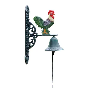 Campana de pared rústica de hierro fundido con gallo para decoración de jardín y granja