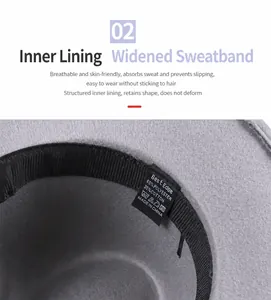 Detail der Innenfutter und des Schweißbandes eines grauen Filzhutes im Jazz-Stil