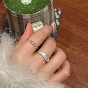 Minimalist S925 Sterling Silver Wave Ring For Women Korean Fashion Brushed Texture Open Adjustable Finger Ring Jewelry