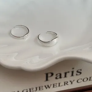 Elegant S925 sterling silver minimalist wave ring and brushed texture open ring set