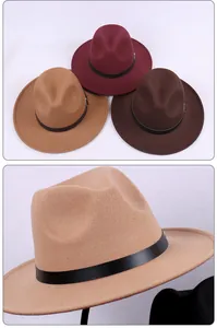 Close-up detail of a vintage solid color felt fedora hat with a stylish flat brim