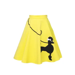 Jupe trapèze jaune de style vintage des années 50 avec motif classique de caniche