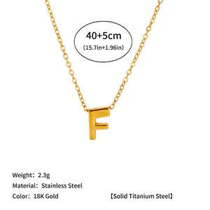 Detailed view of 18K gold plated stainless steel necklace featuring an initial F pendant.