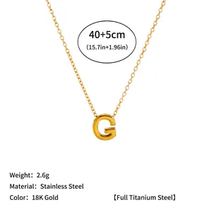 Detailed macro shot of 18K gold-plated stainless steel letter G initial pendant necklace
