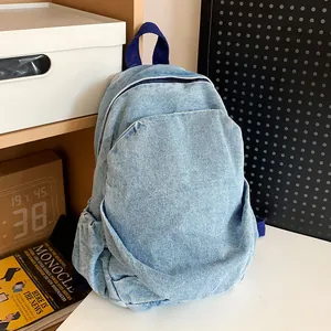 Mochila Pequeña de Mezclilla Lavada Vintage para Mujer Moda Versátil Casual Viaje Bolsa Escolar Mini Mochila de Color Sólido Con Costuras