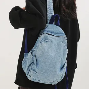 Mochila pequeña de mezclilla lavada vintage para mujer estilo casual y artístico para viajes