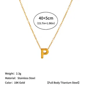 Gold plated stainless steel letter P pendant necklace for women with 18K finish