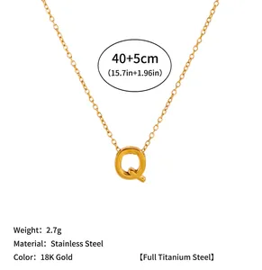 Close-up detail of 18K gold plated stainless steel necklace with letter Q pendant