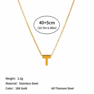 Detailed view of gold-plated T-letter pendant necklace in stainless steel