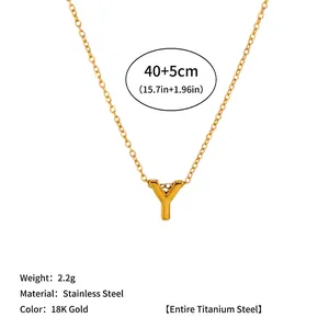 Detailed view of 18k gold plated stainless steel letter Y pendant necklace for women