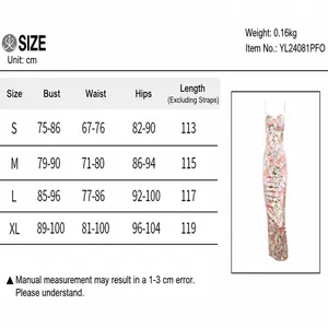Detailed measurement size chart for French style floral satin slip dress YL24081