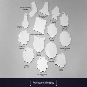 Macro view of various blank white ceramic sublimation Christmas ornaments in multiple shapes.