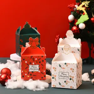 Cajas de regalo de Navidad festivas con recortes de Papá Noel y campanas en escena