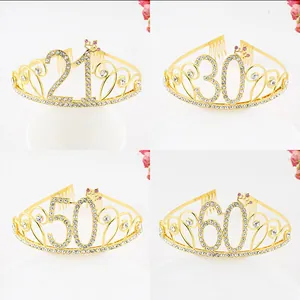 Élégant Diadème Couronne d'Anniversaire en Alliage Strass pour Femme Célébration Anniversaire Or Argent Or Rose Coiffe
