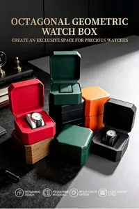 Luxury octagonal PU leather watch storage boxes in multiple colors for business gifts