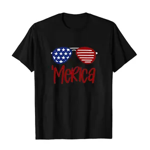 Unisex Lockere Bestickt Unabhängigkeitstag T-Shirt Rundhals Sommer Kurzarm Top Mit Flagge Sonnenbrille Muster