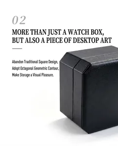 Detailed view of high-end octagonal black leather watch storage box with fine texture