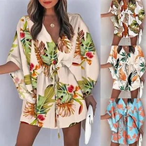 Tute estive da donna con stampa tropicale e coulisse in vita in varie opzioni di colore