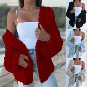 Women's chunky cable knit open front cardigan in multiple solid colors for autumn winter