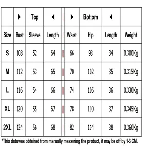 Detailed size chart for women's casual two-piece shirt and shorts set with measurements