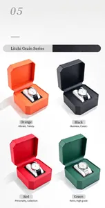 Showcase of octagonal watch gift boxes in four colors with premium lychee pattern