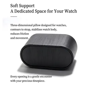 High-end black oval watch pillow display stand with wood grain texture for luxury timepieces