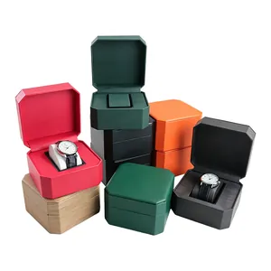 Premium octagonal leather watch storage gift boxes in multiple colors for men's luxury wristwatches