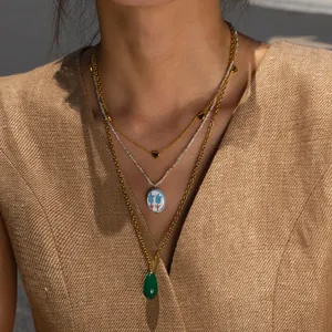 Collana da Donna in Acciaio Inossidabile con Pietra Naturale Lusso Placcata in Oro con Perline Ciondolo Floreale Cuore Gioielli
