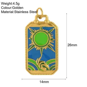 Detail view of colorful tarot sun pendant with 26x14mm size specifications