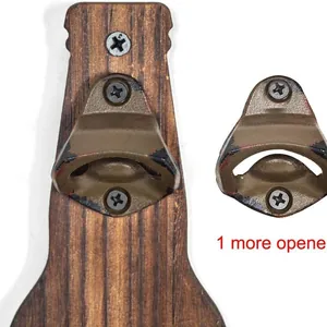 Wandmontiertes Vintage-Metall-Flaschenöffner-Set mit Holzbasis und Montageschrauben
