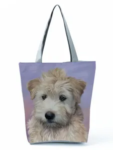High-capacity shoulder tote bag featuring a realistic artistic poodle dog portrait print