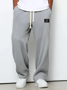 Graue Herren Freizeithose aus Waffelstrick mit weitem Bein und Kordelzug