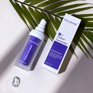 Professional GlorySmile V34 Colour Corrector purple tooth serum in 30ml pump bottle and box