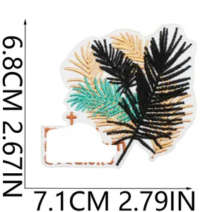 Parche bordado de hoja de palma con especificaciones de tamaño 7,1cm x 6,8cm