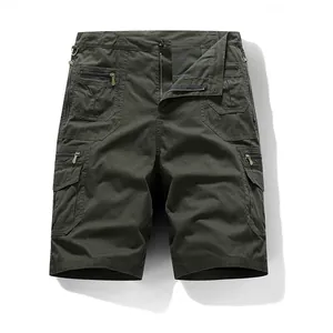 Dunkelolive Herren-Cargo-Shorts mit Reißverschlusstaschen und lockerem, geradem Schnitt